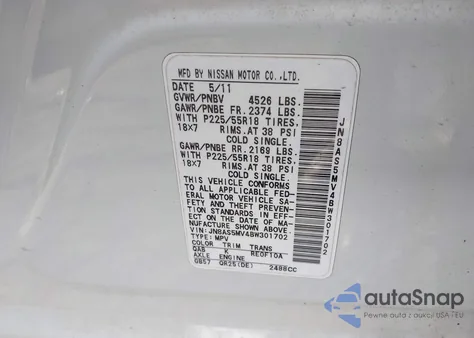 2011 Nissan Rogue Sv z USA, uszkodzony, nr VIN JN8AS5MV4BW301702